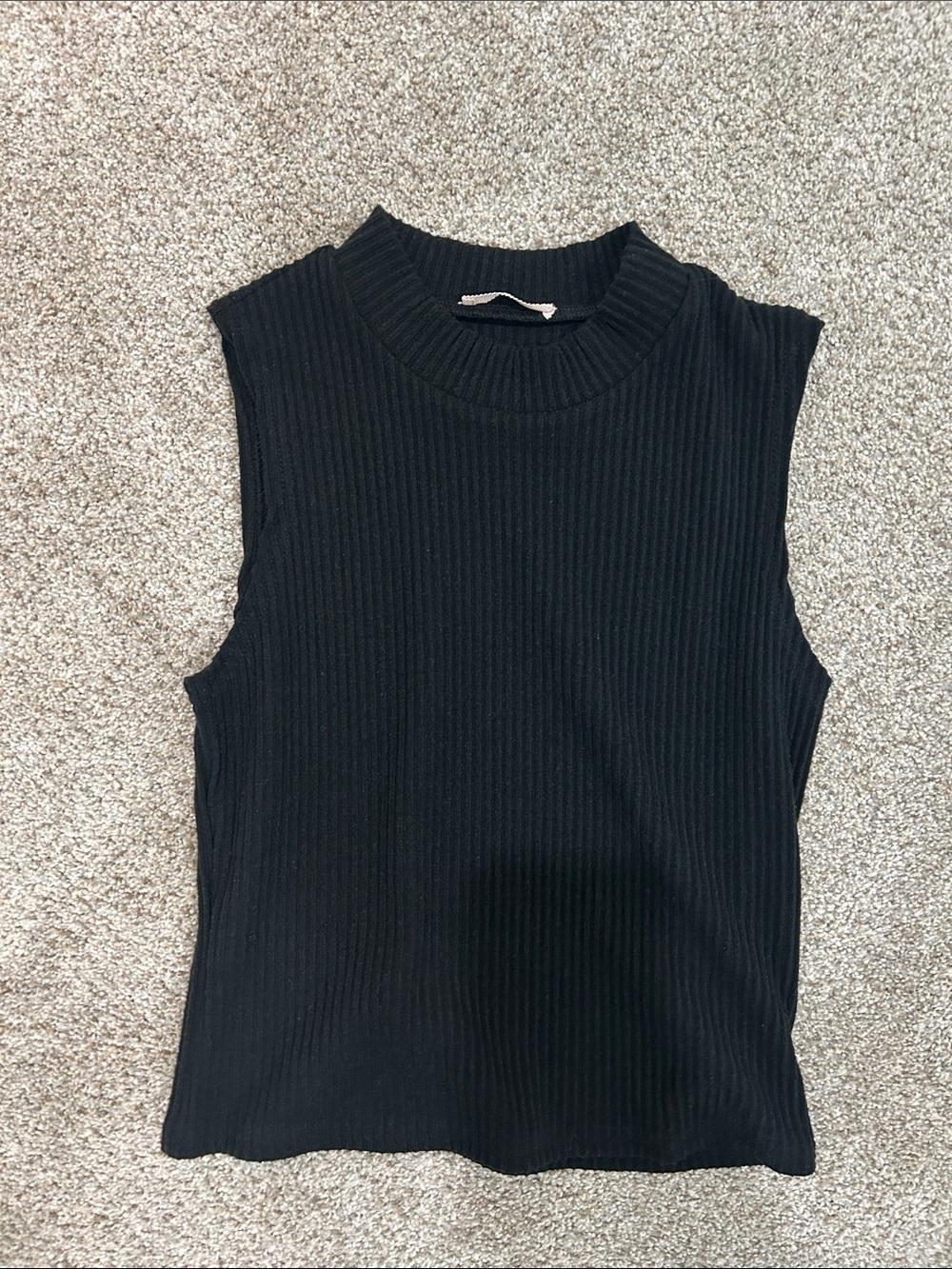 miami Black Ribbed Sleeveless Mock Neck Tank
